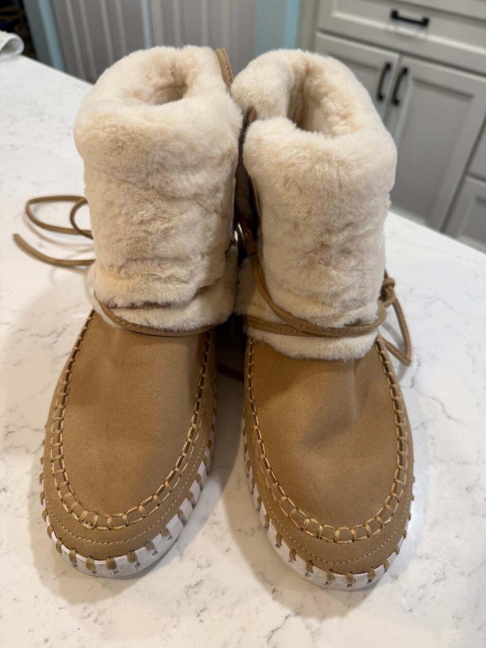 Ilse Jacobsen Hornbaek Shearling Lace Up Winter Boots Tan EU 40 US 9.5-10